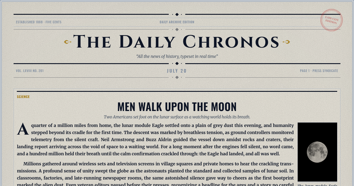 A vintage-styled newspaper front page made with The Yesterday Times